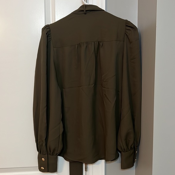 Express Military Green Button-up Blouse with Tie size Small - Picture 5 of 5